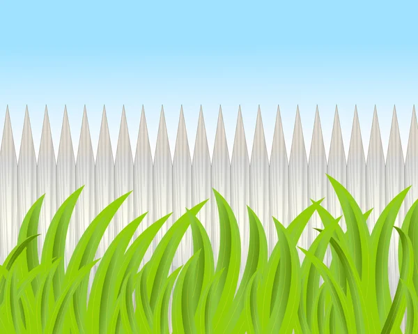 Green grass on a background a wooden fence — Stock Vector