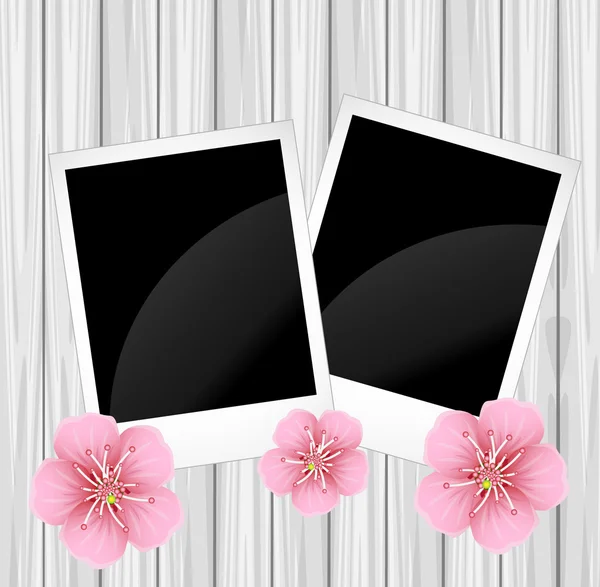 Två gamla bilder och rosa blommor — Stock vektor