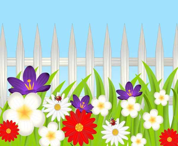 Hintergrund für ein Design mit Holzzaun und schöner Blume — Stockvektor