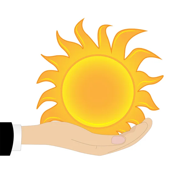 Sun in a hand on a white background — Stock Vector