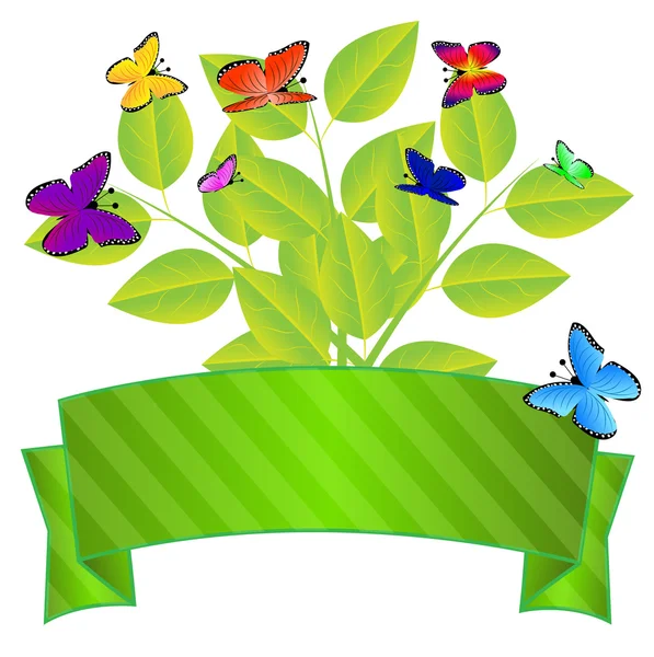 Background for a design with green leaves and butterflies — Stock Vector