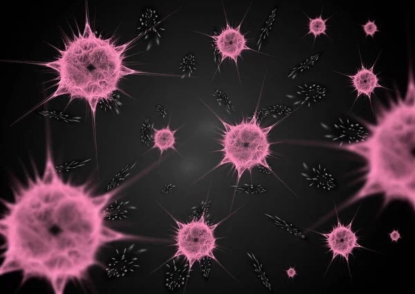Olika Virus Eller Bakterier Sprids Runt Renderingsfraktal Abstrakt Design Och — Stockfoto