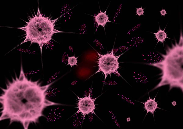 Разбросаны Различные Вирусы Бактерии Рендеринг Фрактал Абстрактный Дизайн Формы Компьютерная Лицензионные Стоковые Фото