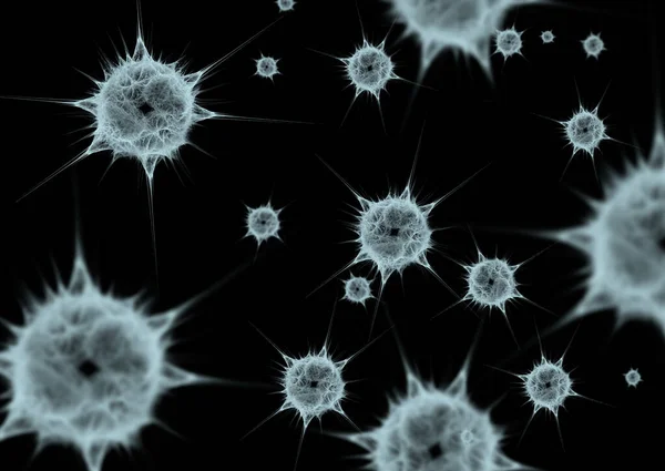 Разбросаны Различные Вирусы Бактерии Рендеринг Фрактал Абстрактный Дизайн Формы Компьютерная Стоковое Изображение
