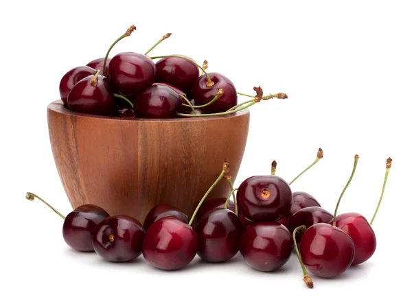 Cherry in wooden bowl — Stock Photo, Image