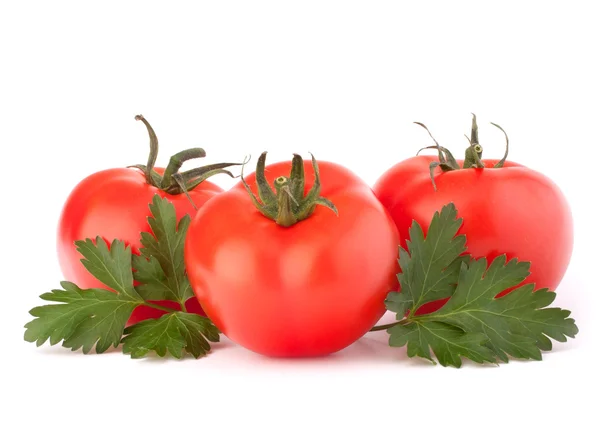 Tres verduras de tomate y hojas de perejil bodegón — Foto de Stock