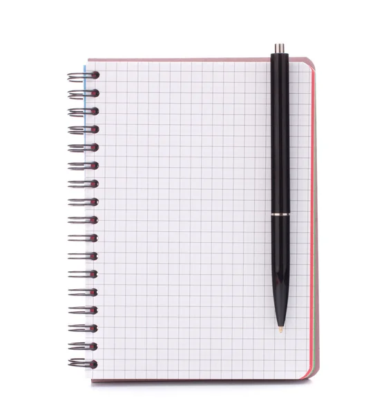 Open blank checked notebook with black pen — Stock Photo, Image