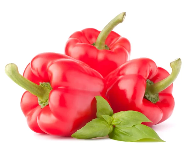 Sweet red pepper and basil leaves still life Stock Picture
