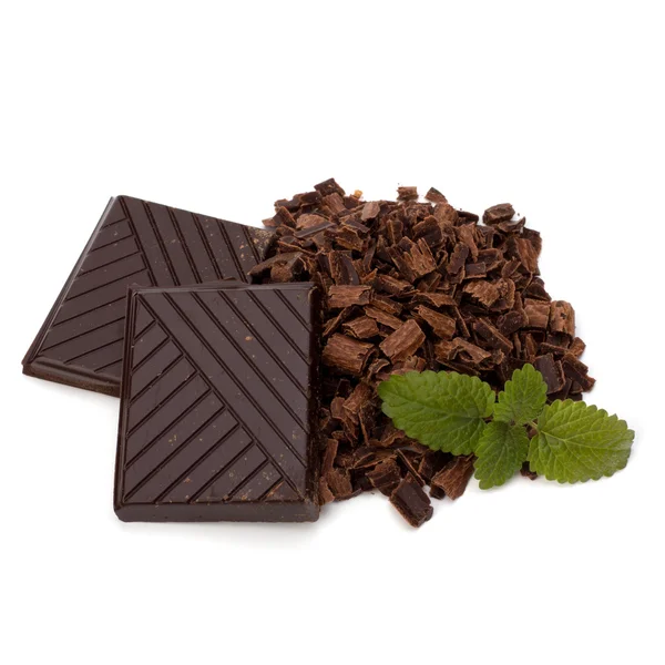 Chocolate bars and mint leaf — Stock Photo, Image