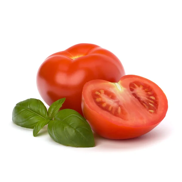 Tomato and basil leaf — Stock Photo, Image