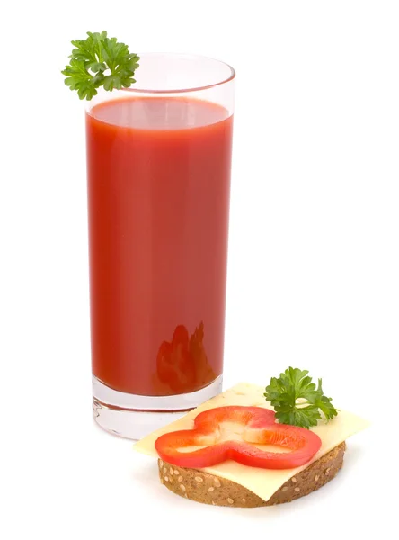 Vaso de jugo de tomate y sándwich — Foto de Stock