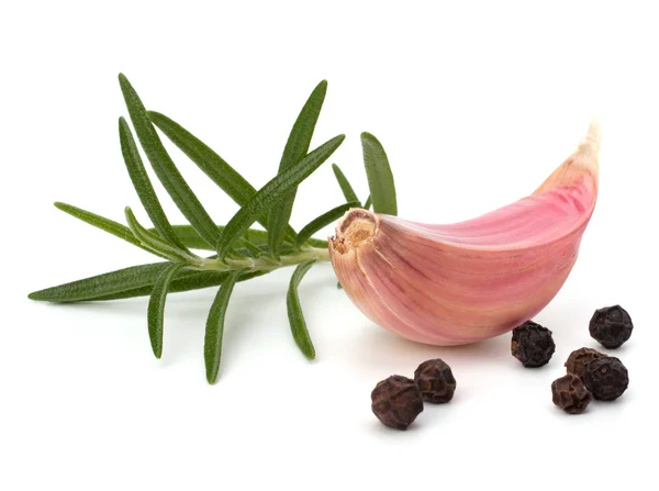 Garlic clove and rosemary leaf — Stock Photo, Image