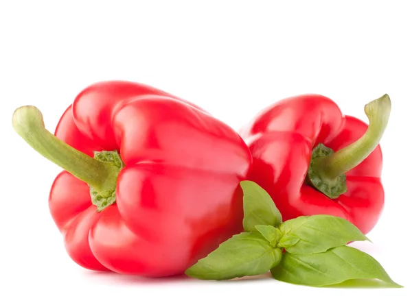 Sweet red pepper and basil leaves still life — Stock Photo, Image