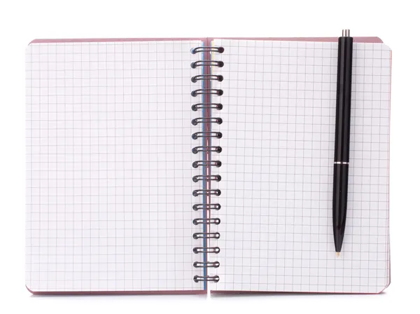 Open blank checked notebook with black pen Stock Image