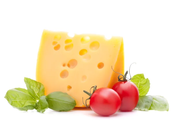 Cheese and basil leaves still life — Stock Photo, Image