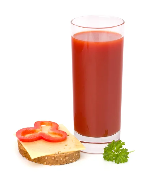 Vaso de jugo de tomate y sándwich — Foto de Stock