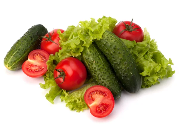 Tomaat, komkommer plantaardige en sla salade — Stockfoto