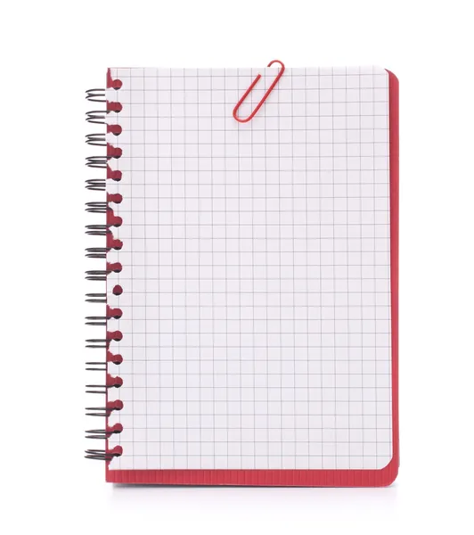 Caderno vermelho com papéis de aviso prévio — Fotografia de Stock