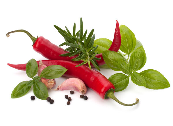 Chili pepper and flavoring herbs