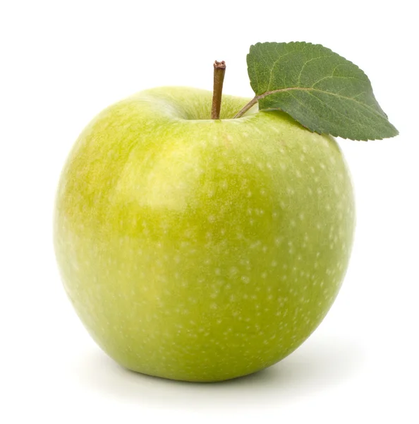 Sweet green apple with leaf — Stock Photo, Image