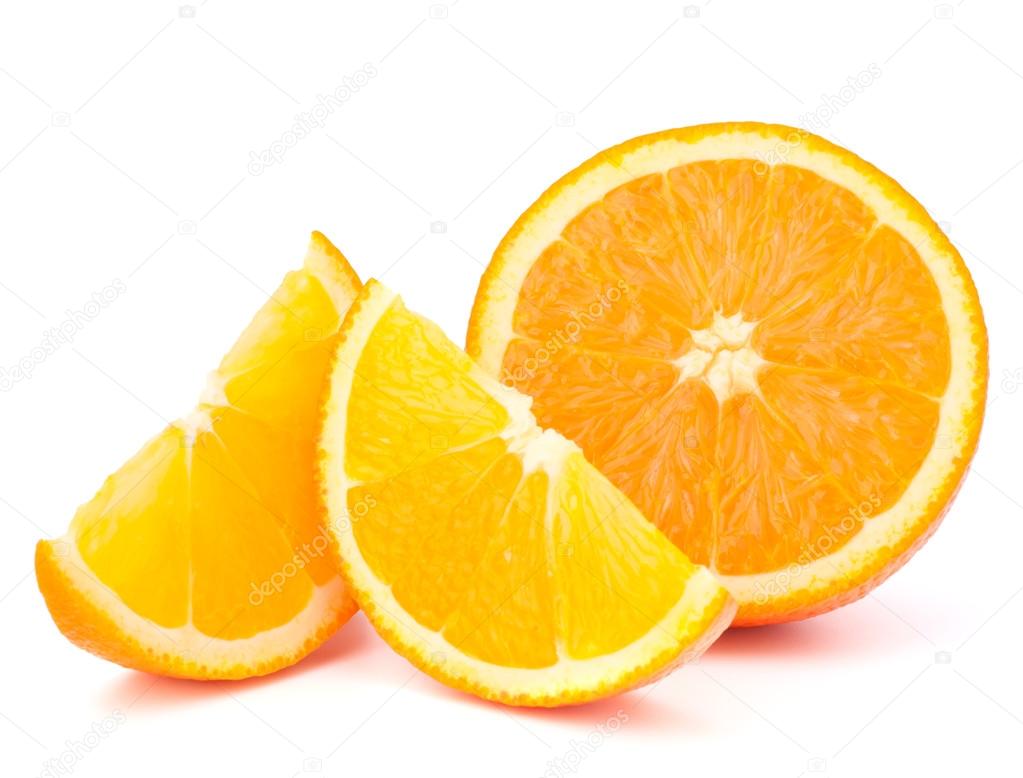 Orange fruit half and two segments or cantles