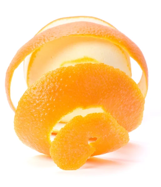 Orange with peeled spiral skin isolated on white background — Stock Photo, Image