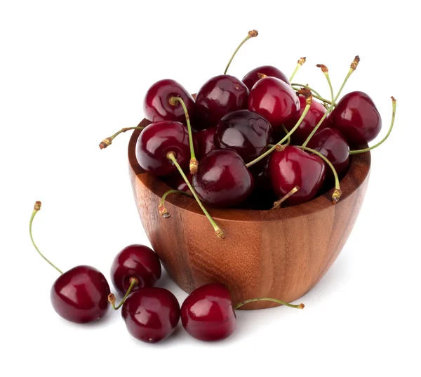 Cherry in wooden bowl — Stock Photo, Image