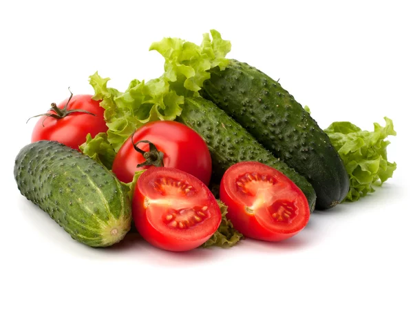 Paradicsom, uborka, zöldség és saláta saláta — Stock Fotó