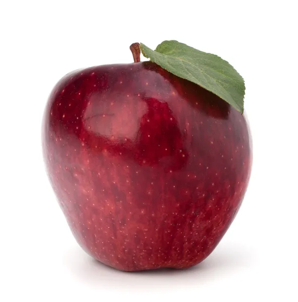 Sött rött äpple med grönt blad — Stockfoto