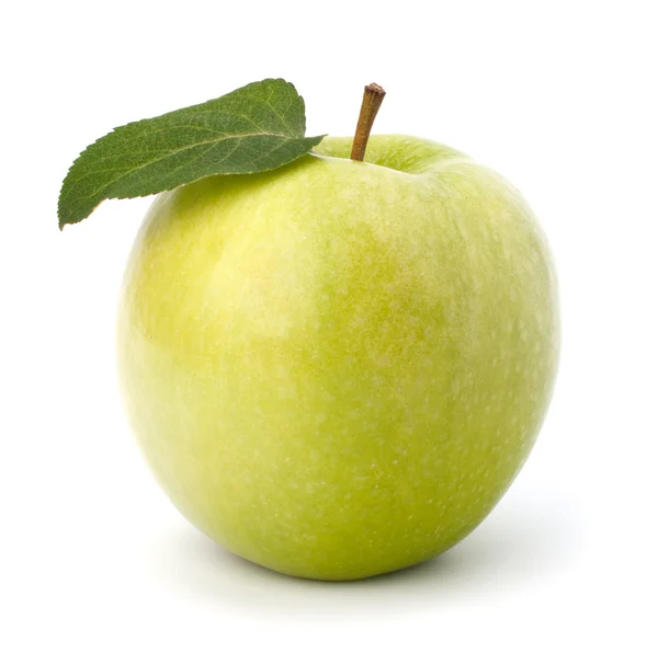 Sweet green apple with leaf — Stock Photo, Image