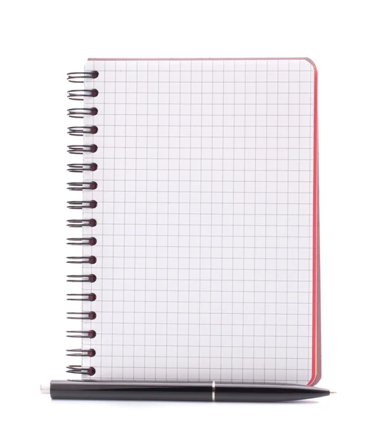 Open blank checked notebook with black pen Stock Photo