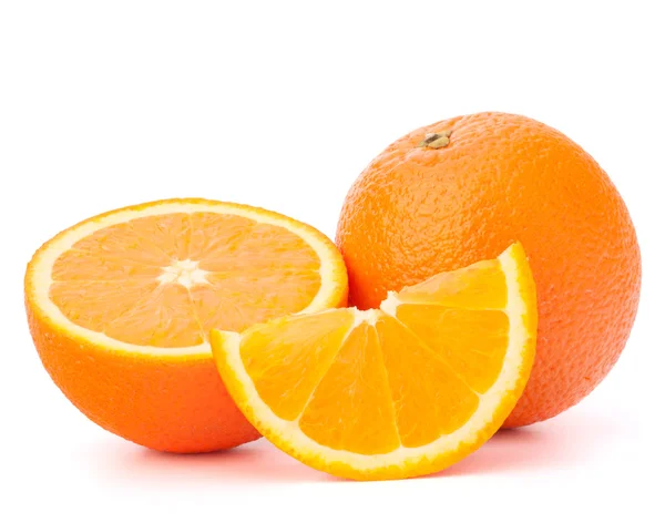 Whole orange fruit and his segments or cantles Stock Image