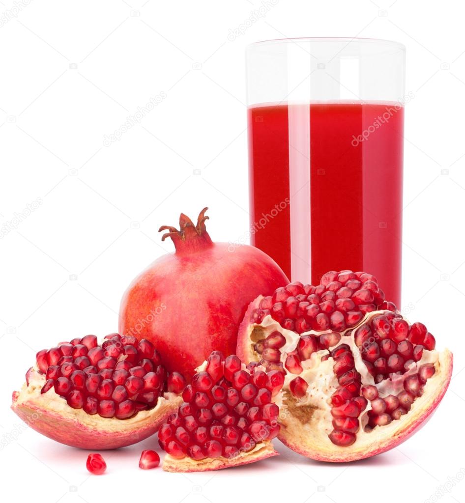 Ripe pomegranate fruit juice glass