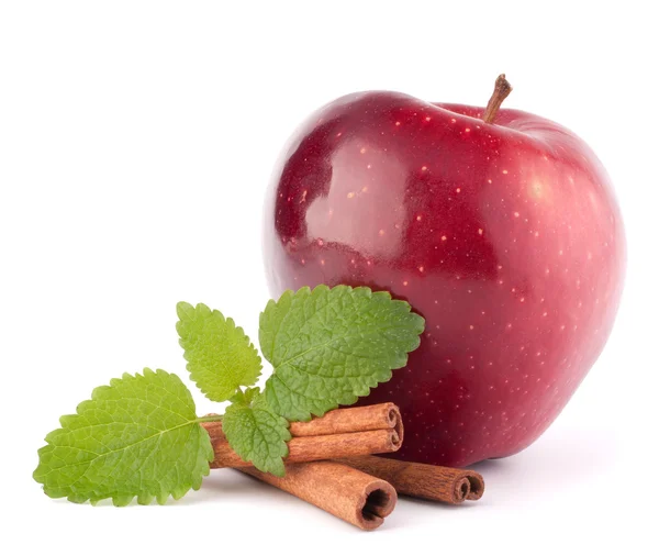 Piros alma, a fahéjat és a menta levelek csendélet — Stock Fotó