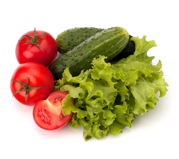 Ensalada de tomate, pepino y lechuga — Foto de Stock