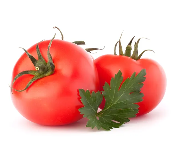 Three tomato vegetables and parsley leaves still life — Stock Photo, Image