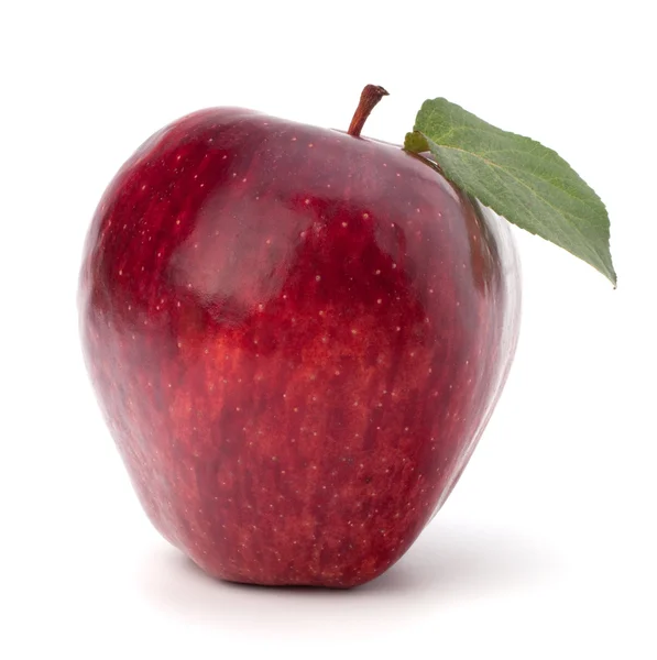 Sött rött äpple med grönt blad — Stockfoto