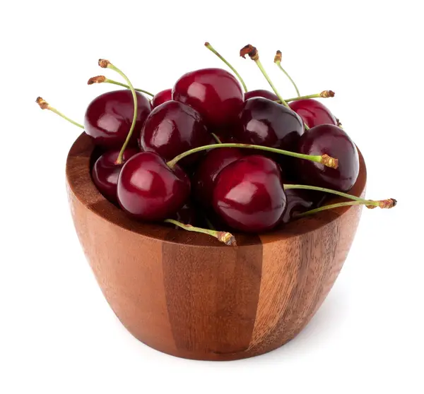 Cherry in wooden bowl — Stock Photo, Image