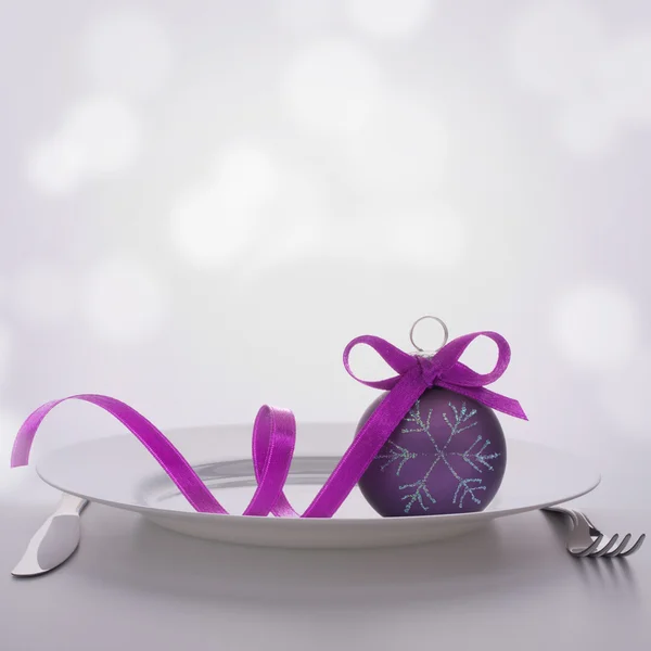 Christmas ball decoration on plate. — Stock Photo, Image