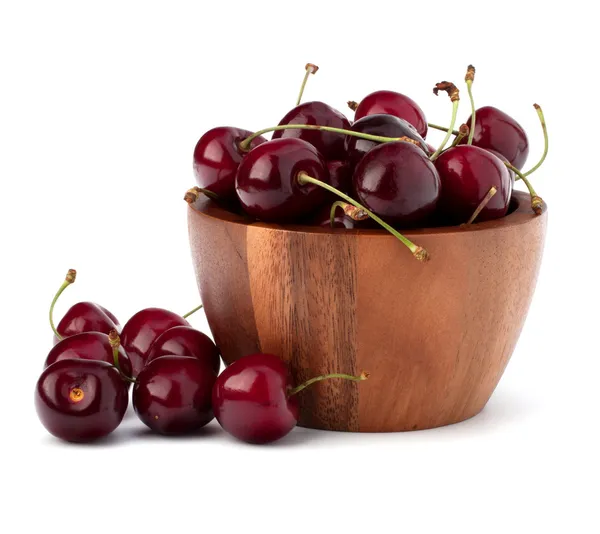 Cherry in wooden bowl — Stock Photo, Image