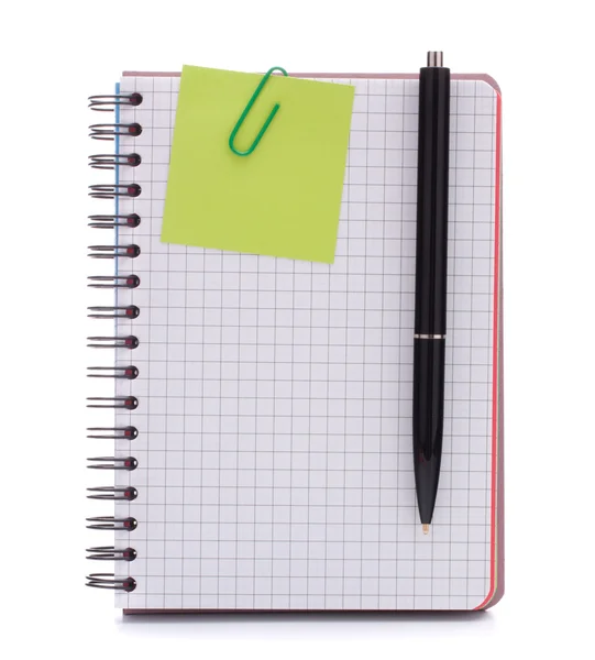 Notebook with notice paper and pen — Stock Photo, Image