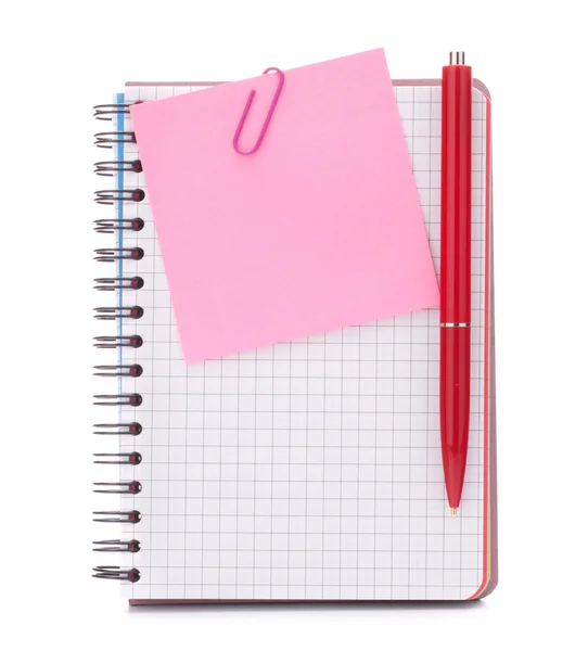 Notebook with notice paper and pen — Stock Photo, Image