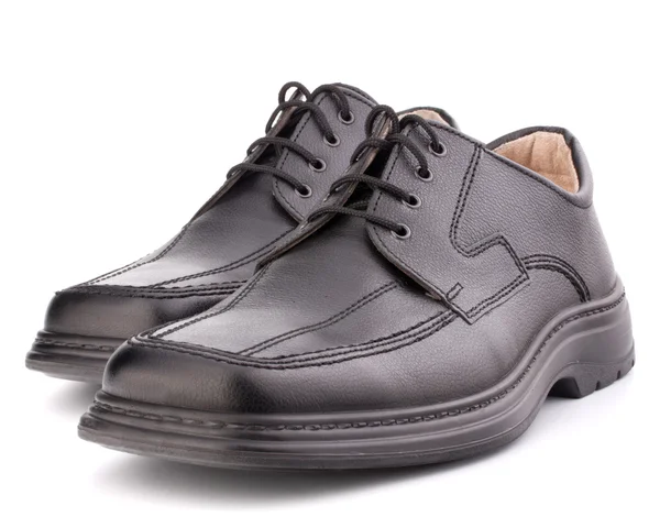 Noir brillant mans chaussures avec lacets isolés sur fond blanc — Photo