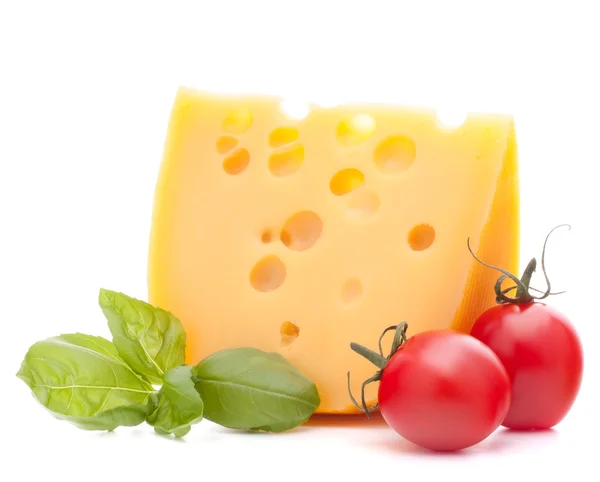 Cheese and basil leaves still life — Stock Photo, Image