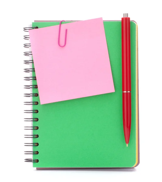 Notebook with notice paper and pen — Stock Photo, Image