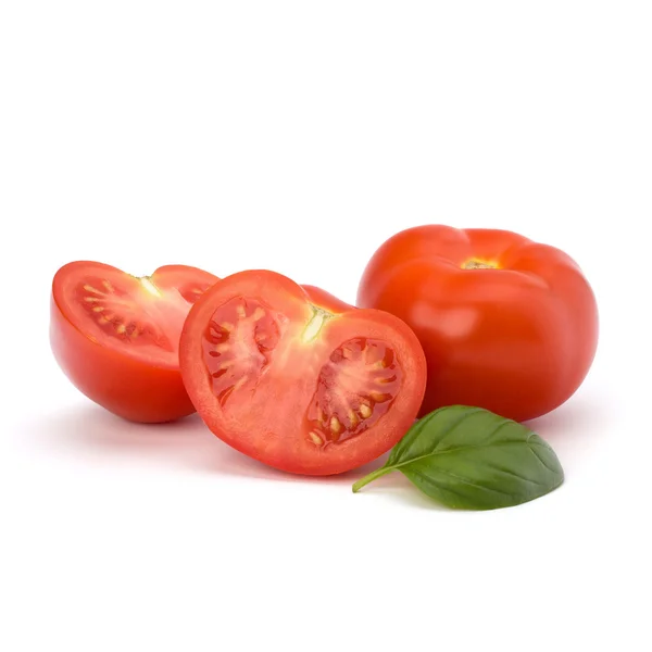 Tomato and basil leaf — Stock Photo, Image