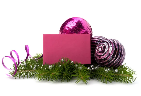 Décoration de Noël avec carte de vœux isolée sur fond blanc — Photo