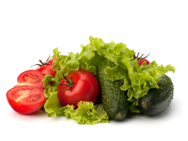 Ensalada de tomate, pepino y lechuga — Foto de Stock