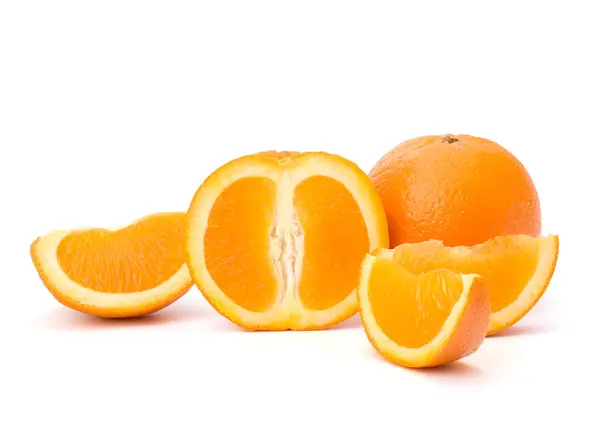 Sliced orange fruit segments isolated on white background — Stock Photo, Image