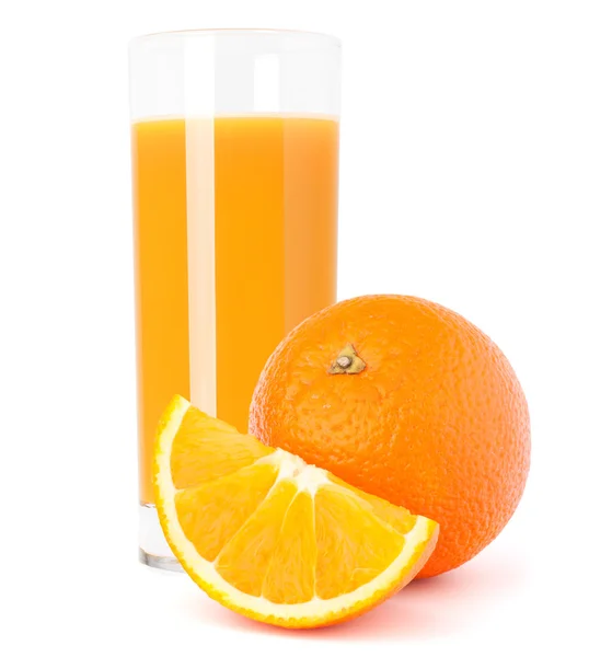 Verre à jus et fruits d'orange — Photo